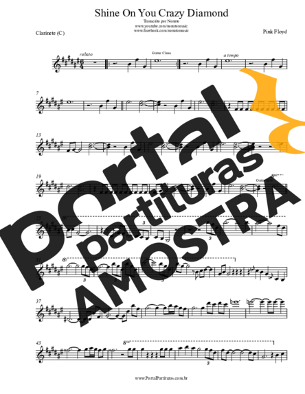Pink Floyd Shine On You Crazy Diamond partitura para Clarinete (C)