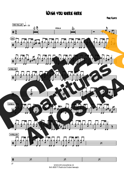 Pink Floyd Wish You Were Here partitura para Bateria