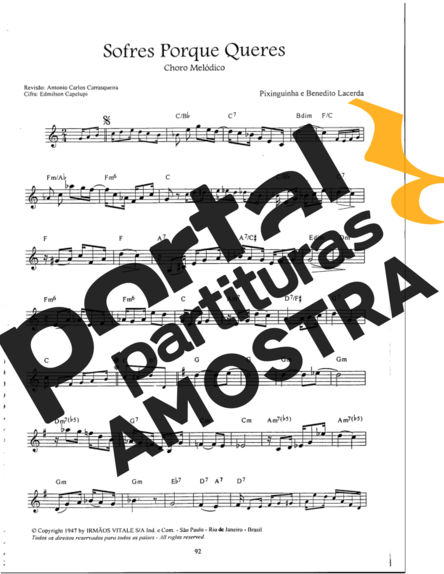 Pixinguinha Sofres Porque Queres partitura para Clarinete (C)