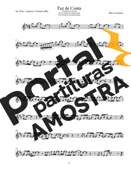 Placa Luminosa Faz De Conta partitura para Saxofone Tenor Soprano (Bb)