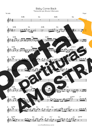 Player Baby Come Back partitura para Teclado
