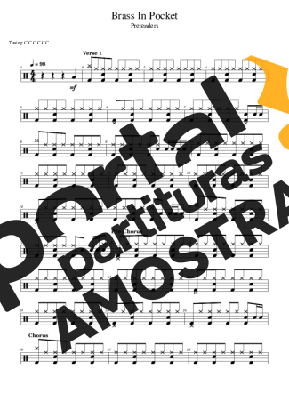 Pretenders Brass In Pocket partitura para Bateria