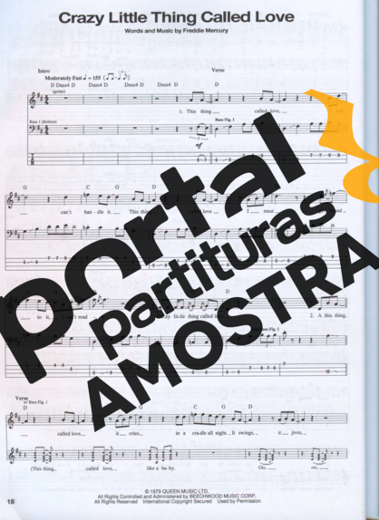 Queen Crazy Little Thing Called Love partitura para Contra Baixo