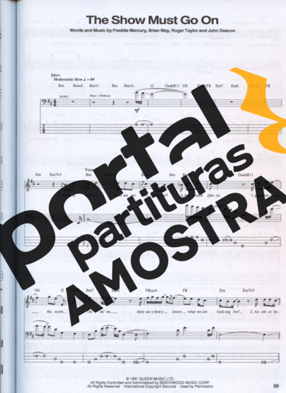 Queen The Show Must Go On partitura para Contra Baixo