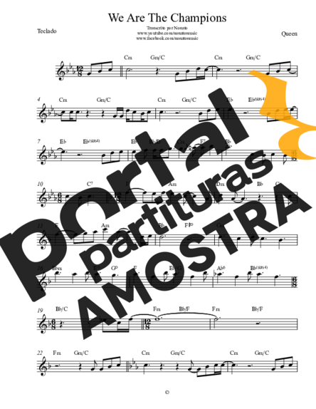 Queen We Are The Champions partitura para Teclado