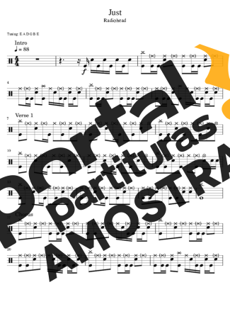 Radiohead Just partitura para Bateria