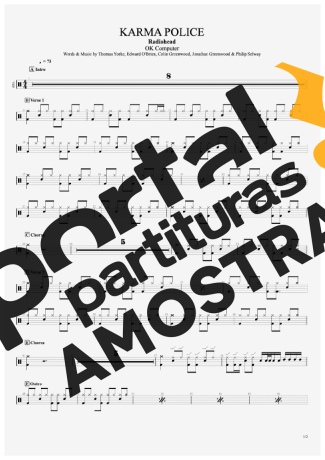 Radiohead  partitura para Bateria