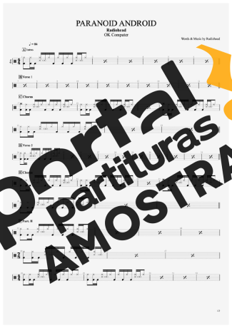 Radiohead Paranoid Android partitura para Bateria