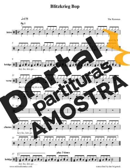 Ramones Blitzkrieg Bop partitura para Bateria