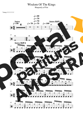 Rhapsody of Fire Wisdom Of The Kings partitura para Bateria