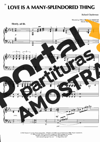 Richard Clayderman Love Is A Many Splendored Thing partitura para Piano