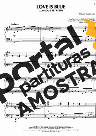 Richard Clayderman Love Is Blue partitura para Piano