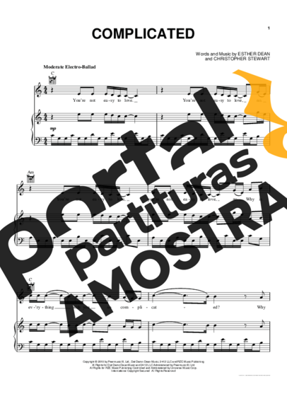 Rihanna Complicated partitura para Piano