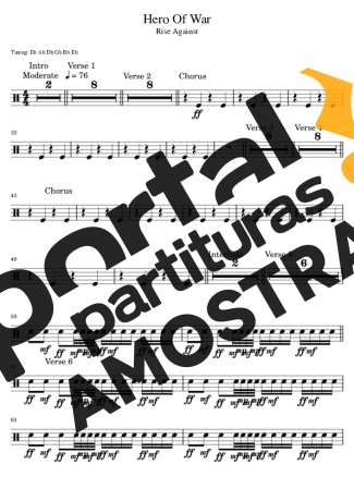 Rise Against Hero Of War partitura para Bateria