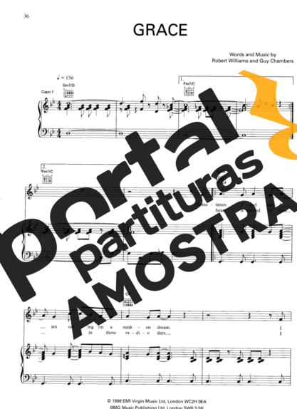 Robbie Williams Grace partitura para Piano