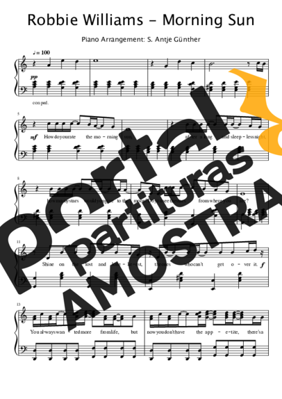 Robbie Williams Morning Sun partitura para Piano