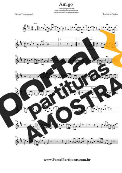 Roberto Carlos Amigo partitura para Flauta Transversal