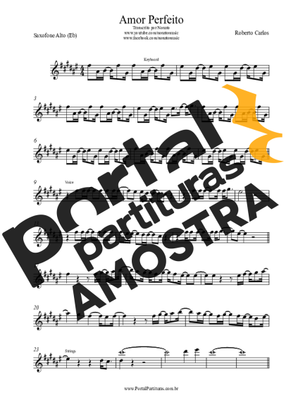 Roberto Carlos Amor Perfeito partitura para Saxofone Alto (Eb)