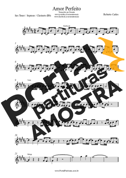 Roberto Carlos Amor Perfeito partitura para Saxofone Tenor Soprano (Bb)
