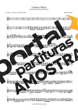Roberto Carlos Cama E Mesa partitura para Clarinete (Bb)