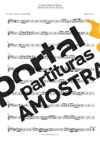Roberto Carlos Como Dois E Dois partitura para Saxofone Tenor Soprano (Bb)