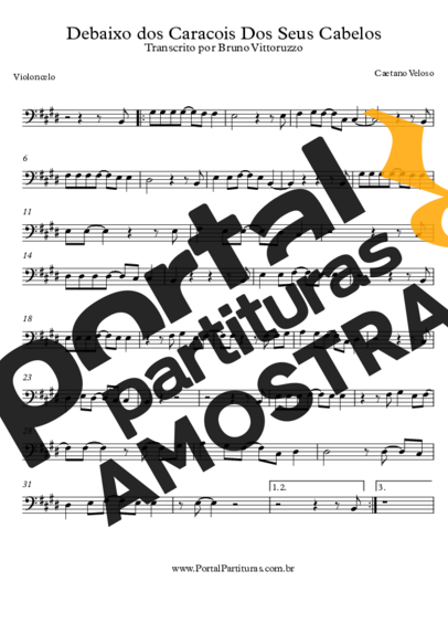 Roberto Carlos Debaixo dos Caracóis dos Seus Cabelos partitura para Violoncelo