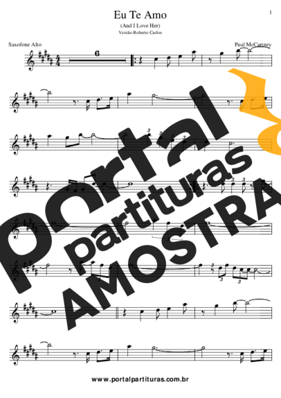 Roberto Carlos Eu Te Amo (And I Love Her) partitura para Saxofone Alto (Eb)
