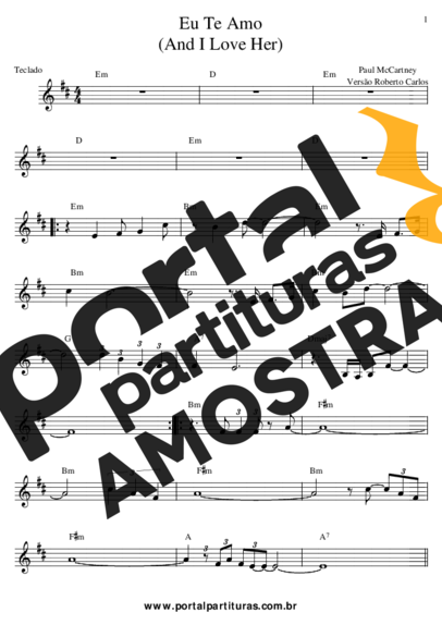 Roberto Carlos Eu Te Amo (And I Love Her) partitura para Teclado