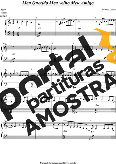 Roberto Carlos  partitura para Piano
