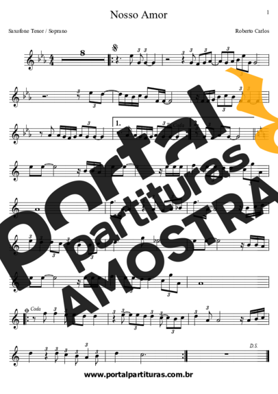 Roberto Carlos Nosso Amor partitura para Saxofone Tenor Soprano (Bb)