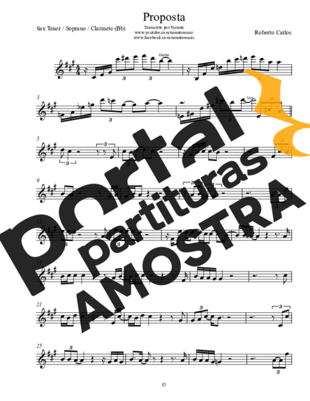 Roberto Carlos Proposta - Teclado partitura para Saxofone Tenor Soprano (Bb)