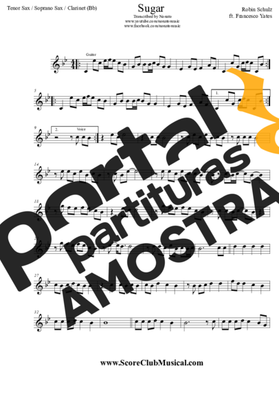 Robin Schulz  partitura para Saxofone Tenor Soprano (Bb)