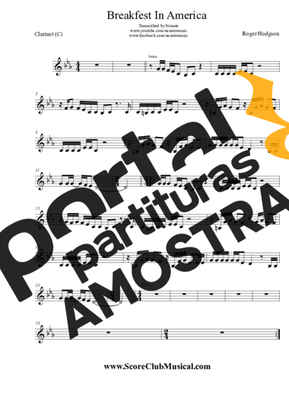 Roger Hodgson Breakfest in America partitura para Clarinete (C)