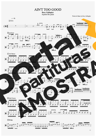 Rory Gallagher Ain´t Too Good partitura para Bateria