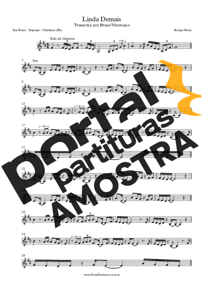 Roupa Nova Linda Demais partitura para Saxofone Tenor Soprano (Bb)