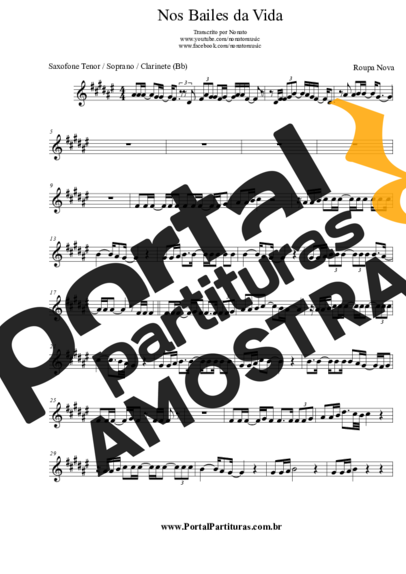 Roupa Nova Nos Bailes da Vida partitura para Saxofone Tenor Soprano (Bb)