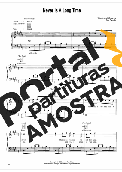 Roxette Never Is A Long Time partitura para Piano