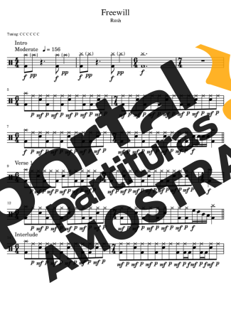 Rush Freewill partitura para Bateria