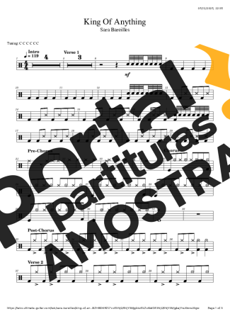 Sara Bareilles  partitura para Bateria