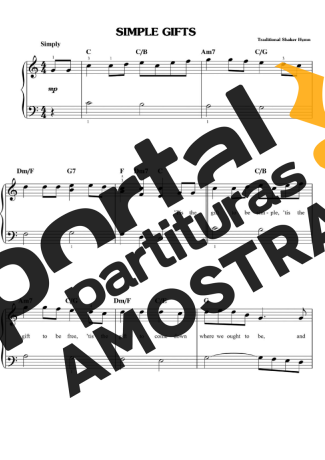 Shaker Song Simple Gifts partitura para Piano