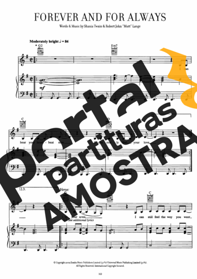 Shania Twain Forever And For Always partitura para Piano