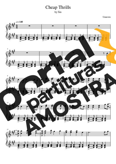 Sia Cheap Thrills partitura para Piano