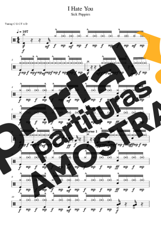 Sick Puppies I Hate You partitura para Bateria