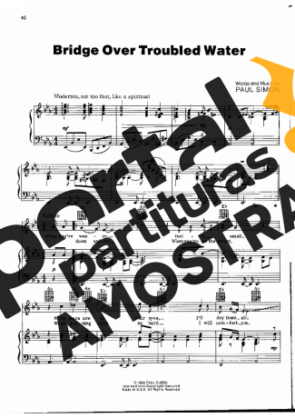 Simon and Garfunkel Bridge Over Troubled Water partitura para Piano