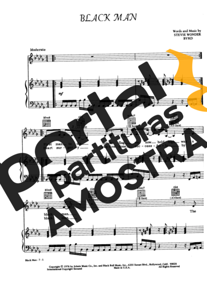 Stevie Wonder Black Man partitura para Piano