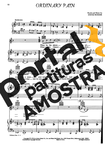 Stevie Wonder Ordinary Pain partitura para Piano