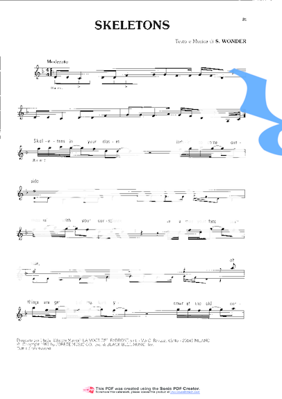 Stevie Wonder Skeletons partitura para Teclado