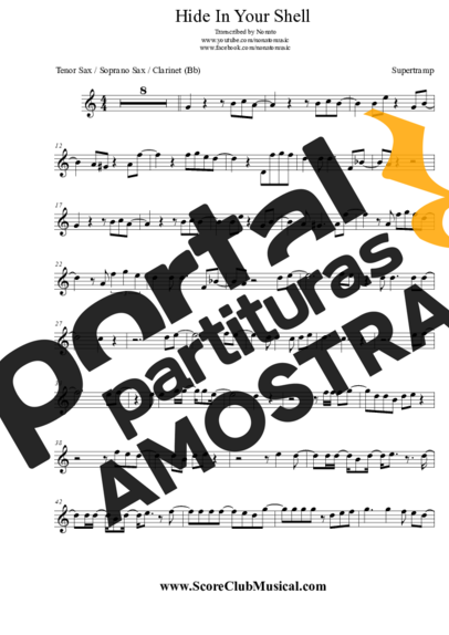 Supertramp Hide In Your Shell partitura para Saxofone Tenor Soprano (Bb)