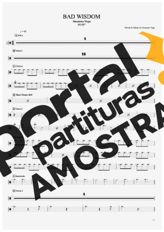 Suzanne Vega Bad Wisdom partitura para Bateria