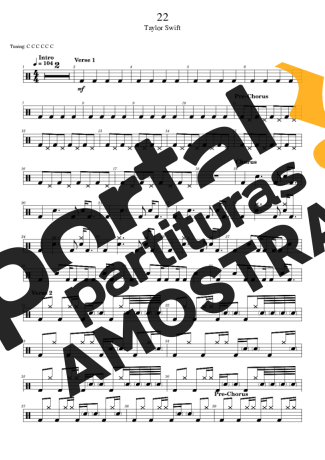 Taylor Swift 22 partitura para Bateria